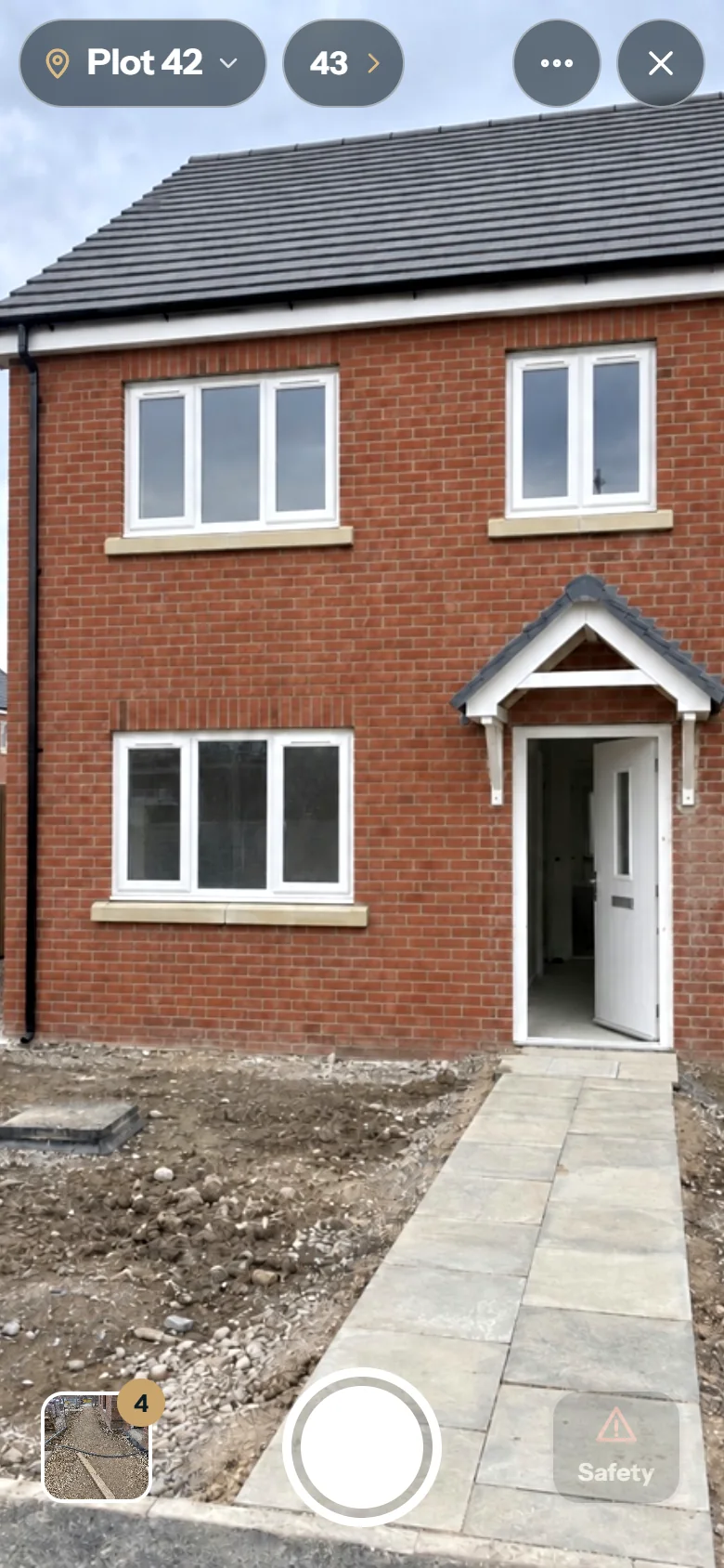 SITE camera: Plot 42 set at the top, the next plot one tap away, shutter and Safety at the bottom